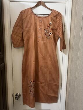 Garb Orange Striped Embroidered Kurti Dress Size 9